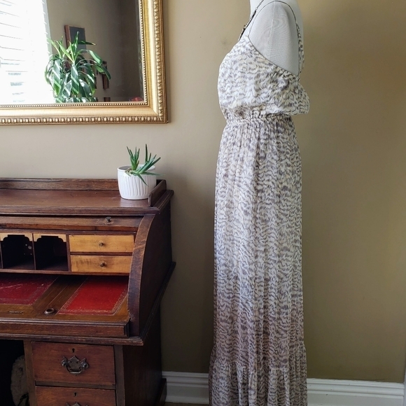 Gypsy 05 Tigra Maxi Dress Silk Tiered Leopard Print Gray Cream Size Small - Picture 8 of 9